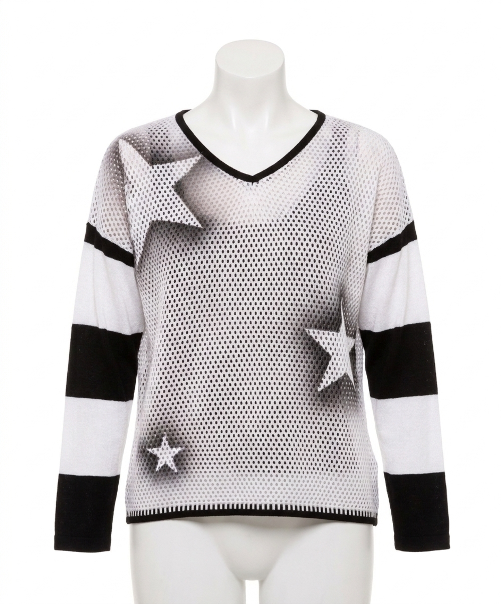 NEW ANGEL APPAREL star crochet knit top in white/black